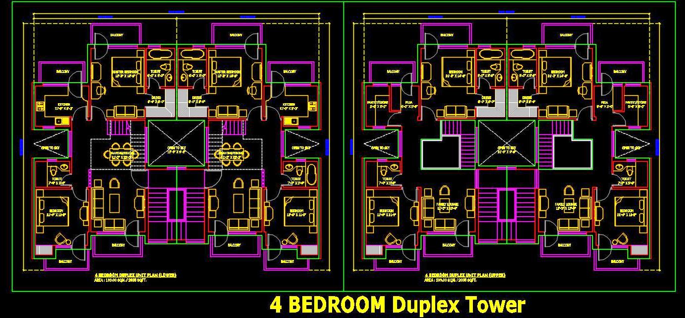 4-Bedroom Duplex Apartment CAD Drawing